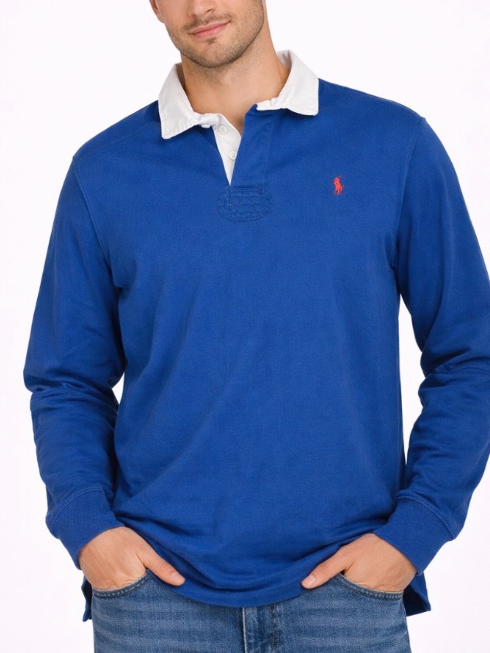 Vintage Polo Ralph Lauren long sleeve blue collared elbow patch men's SZ XL-FLAW
